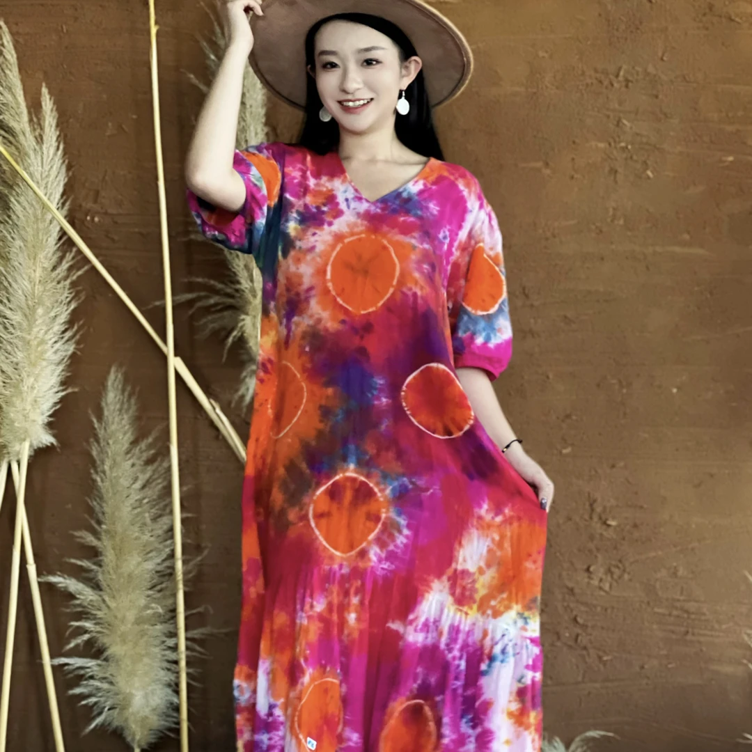 （129）东南亚纯手工植物扎染刺子绣文艺松弛感（花色直播间选购）