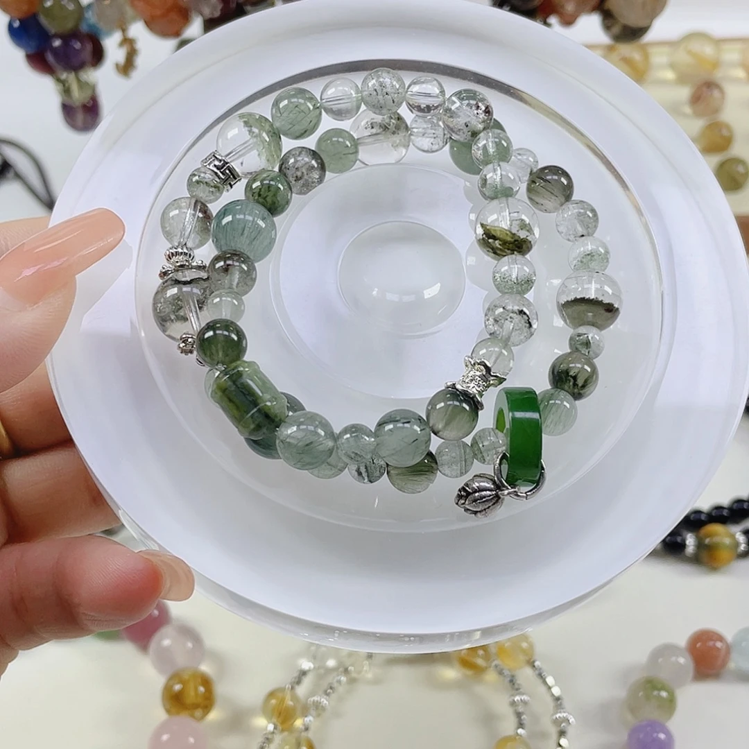 水晶手绳未镶嵌绿幽灵水晶手链双圈