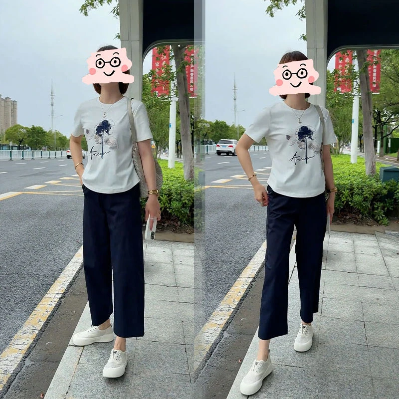 夏装搭配一整套轻熟风时尚减龄圆领印花短袖九分休闲裤气质两件套