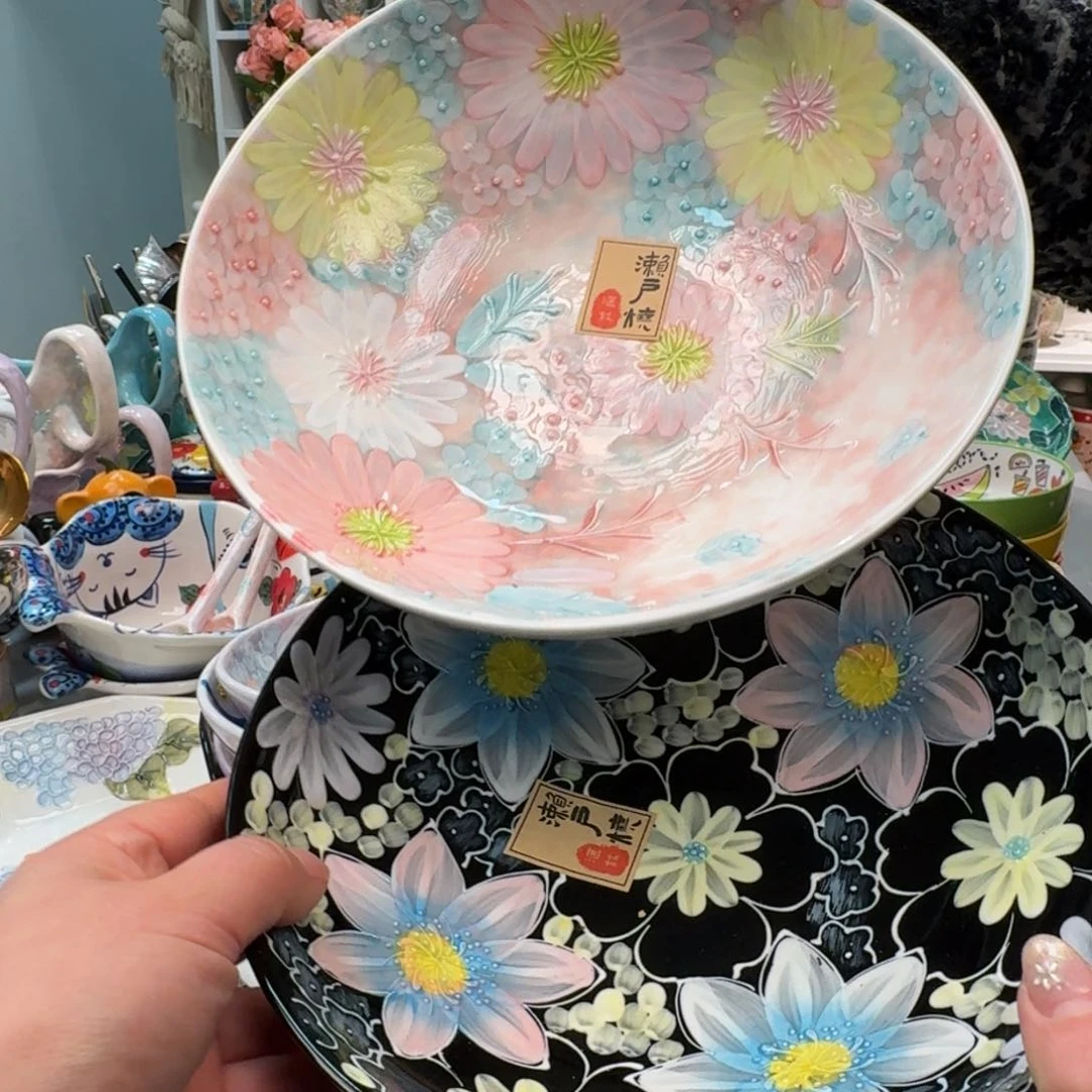 瓷片濑户烧8.5英寸新品沙拉盘2只，墨韵，絮语