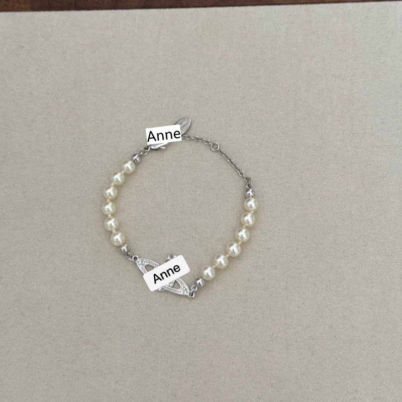 铜合金手链 轻奢时尚白色珠珠土星手链精致设计感手链【S330】