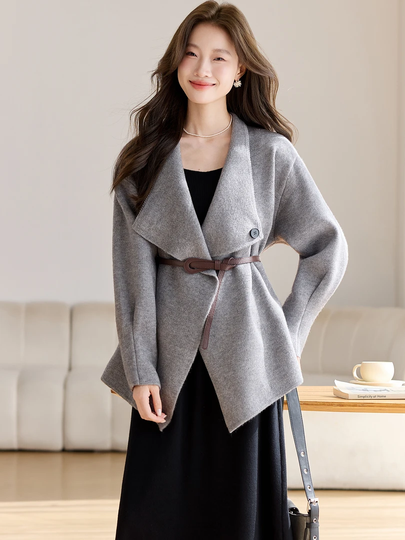 长袖收腰针织大衣女士秋冬季新款气质显瘦小个子高端加厚开衫外套
