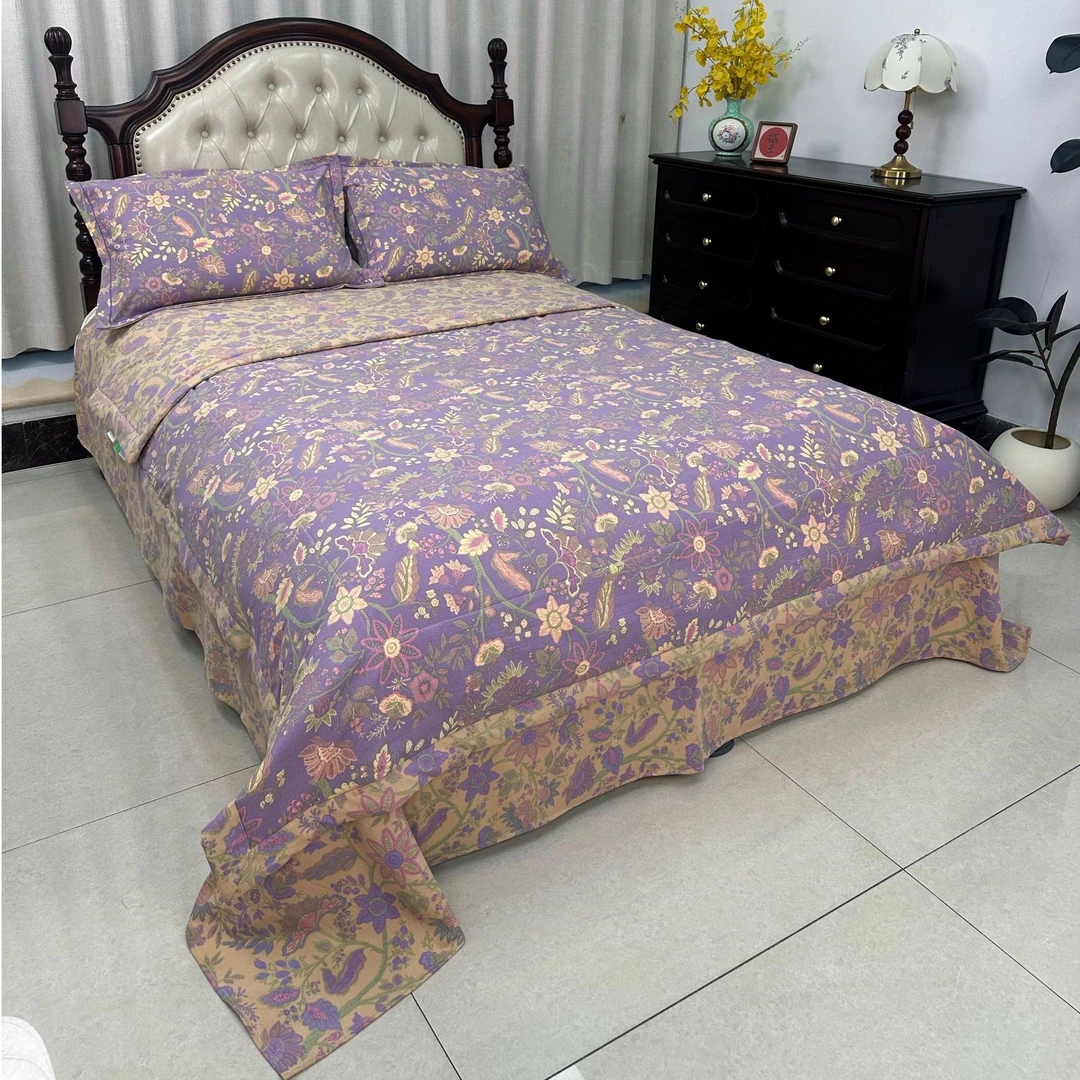 轻奢欧式双层纱新疆棉夏被四件套--紫气东来