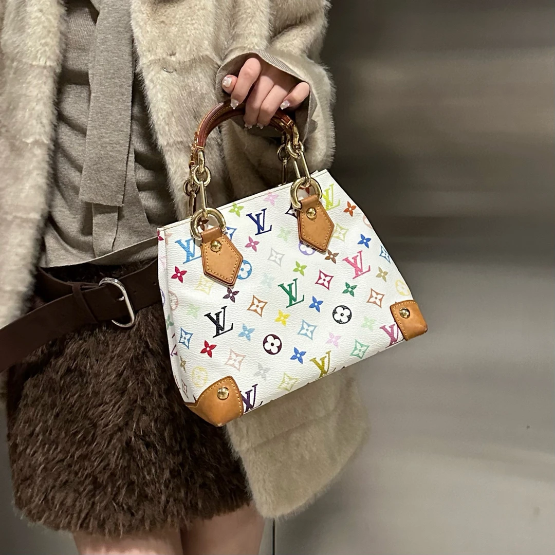 95新 LouisVuitton/路易威登 lv 白三彩小托特手提包K