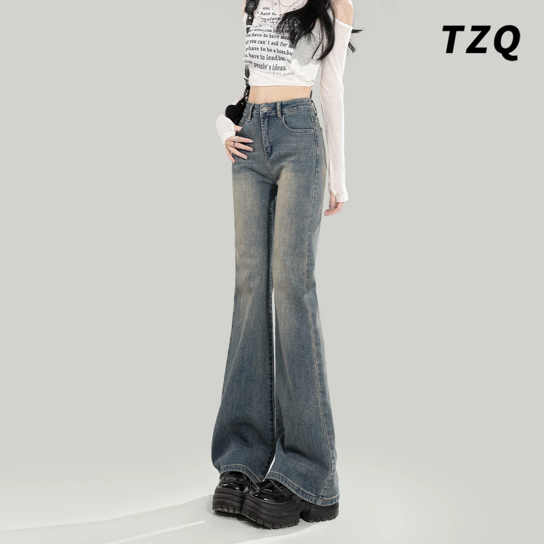 美式微喇叭牛仔裤女款爆款2025秋装新款高腰显瘦弹力小个子马蹄裤