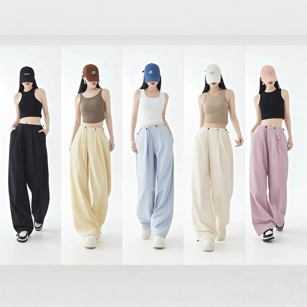 【苏西施】美式高腰工装裤女夏季2025新款抽绳速干透气休闲阔腿裤女