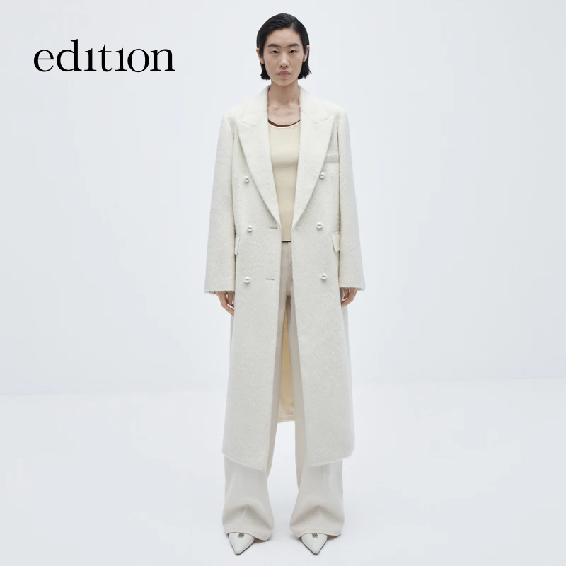 edition冬季时尚休闲毛呢外套女羊驼毛羊毛西装领大衣#EBC4OVCK03