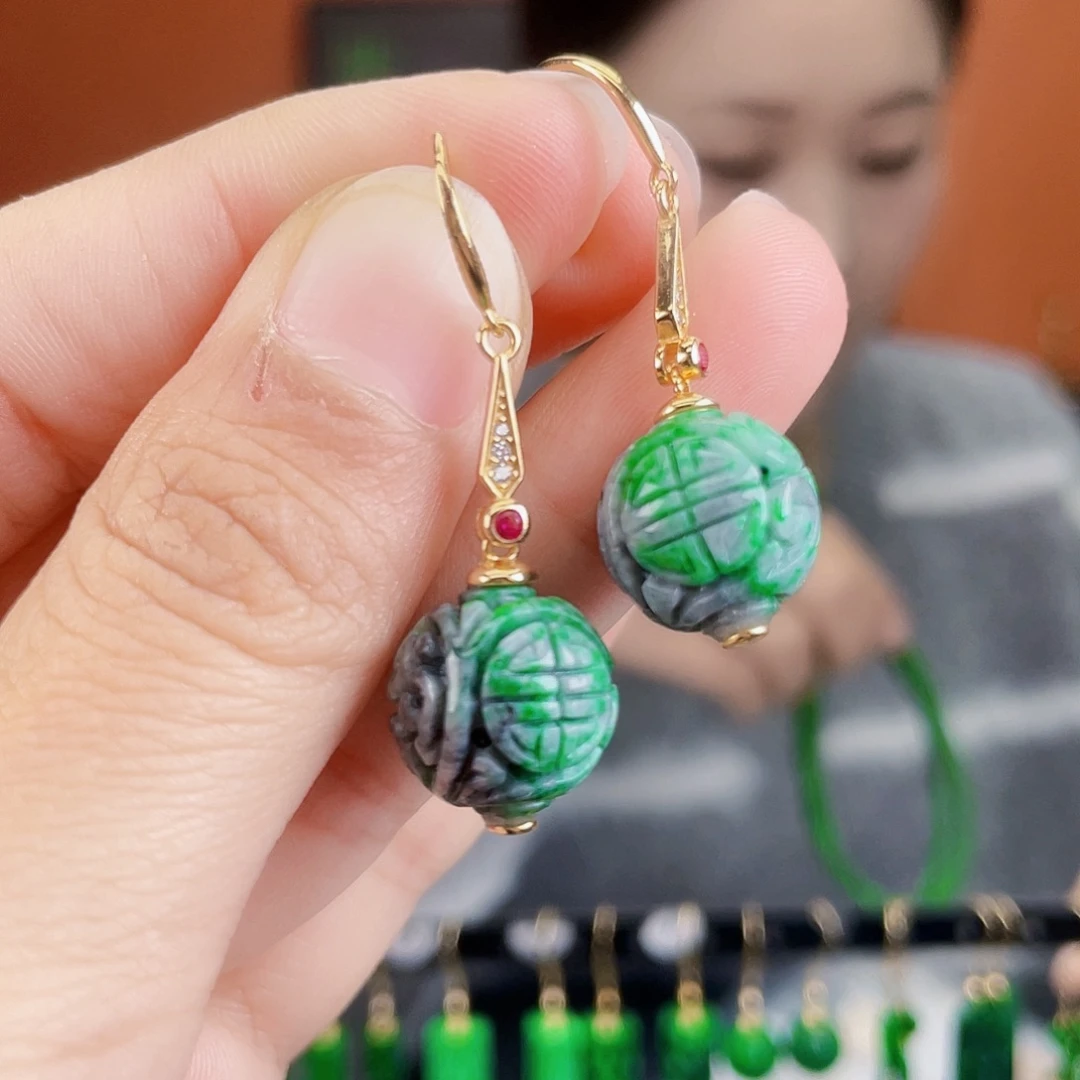 翡翠银S925镶嵌耳饰