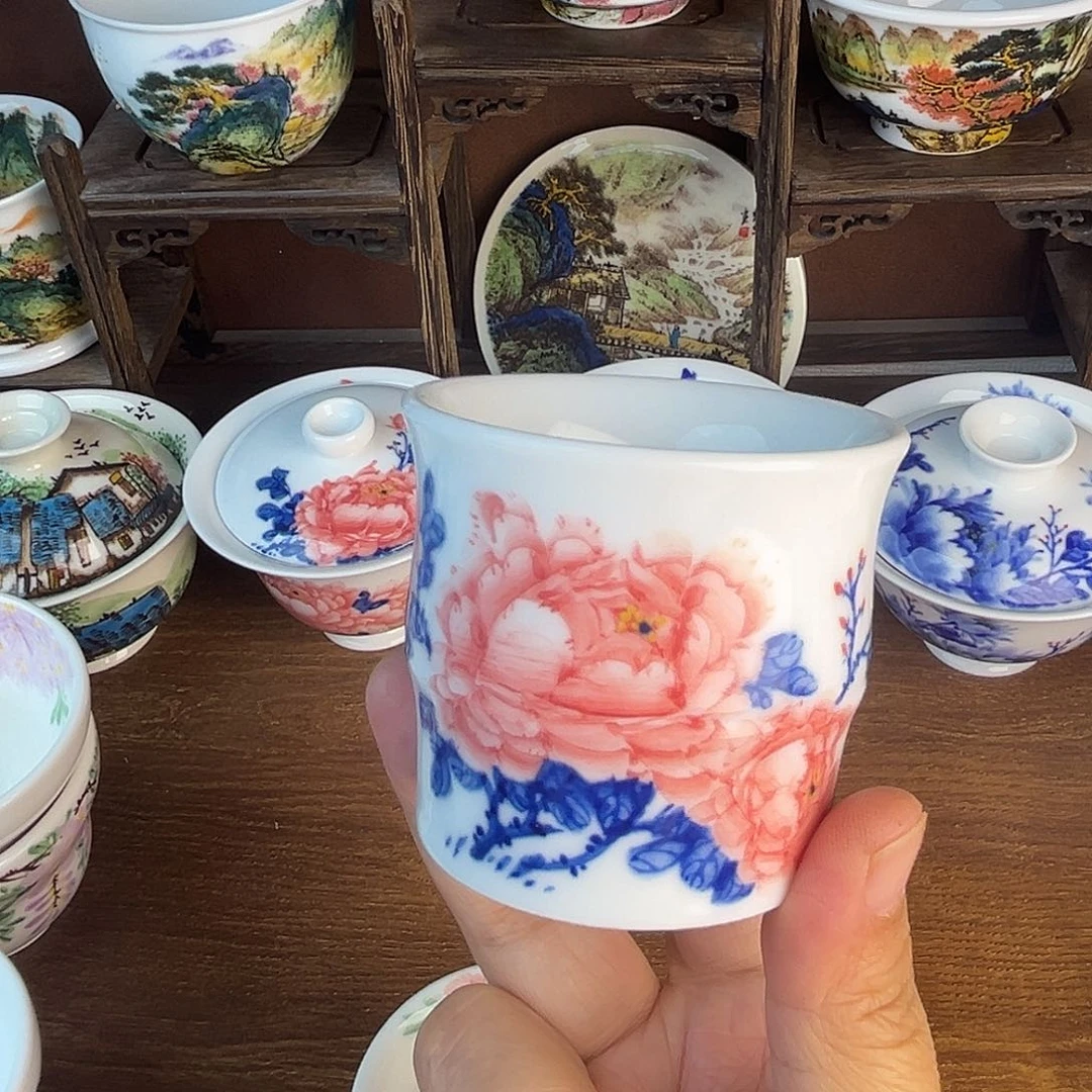 忠意堂釉下彩红牡丹