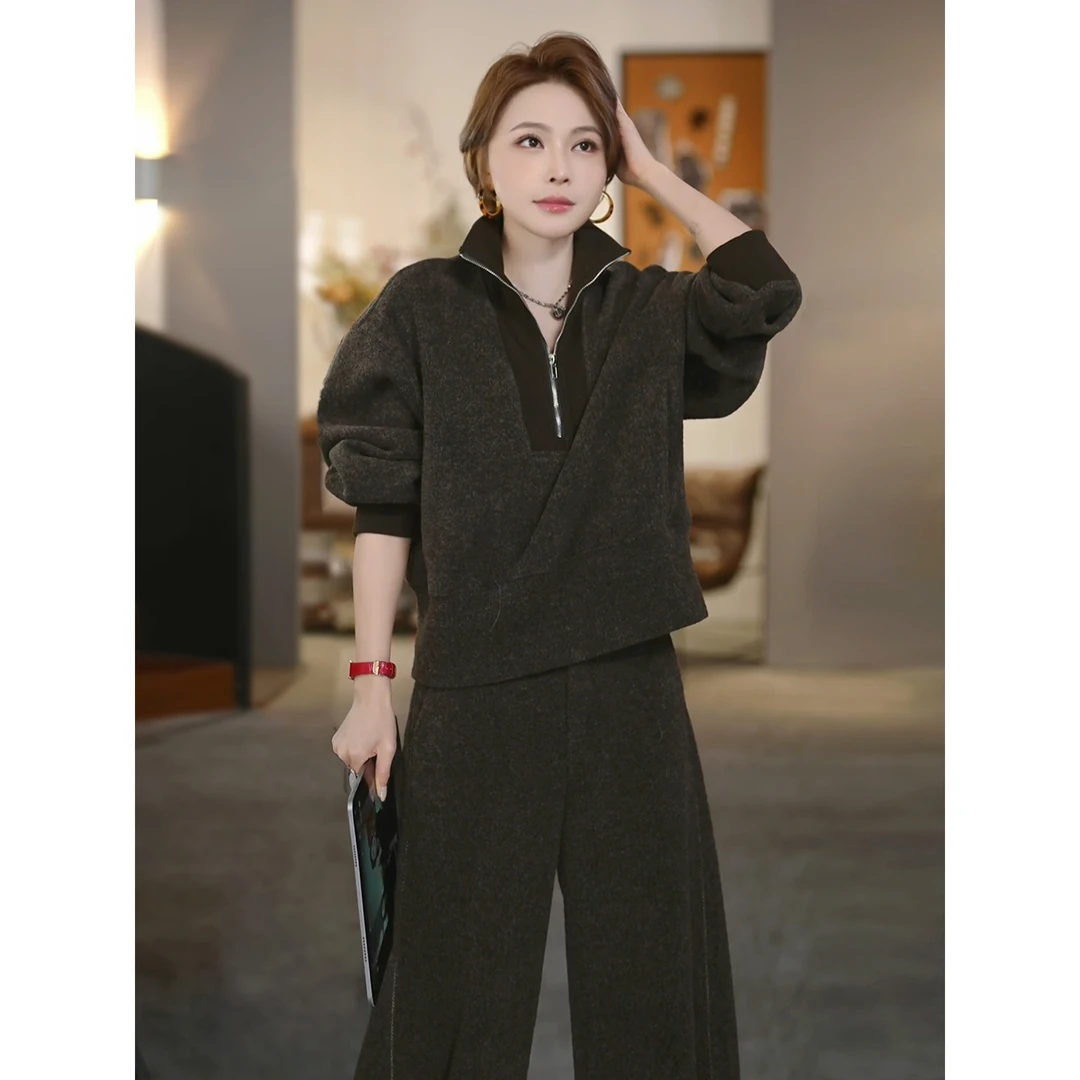 溶溶【暖绒絮语】RONGRONG 精选羊毛混纺加厚圈圈呢休闲套装25C8763