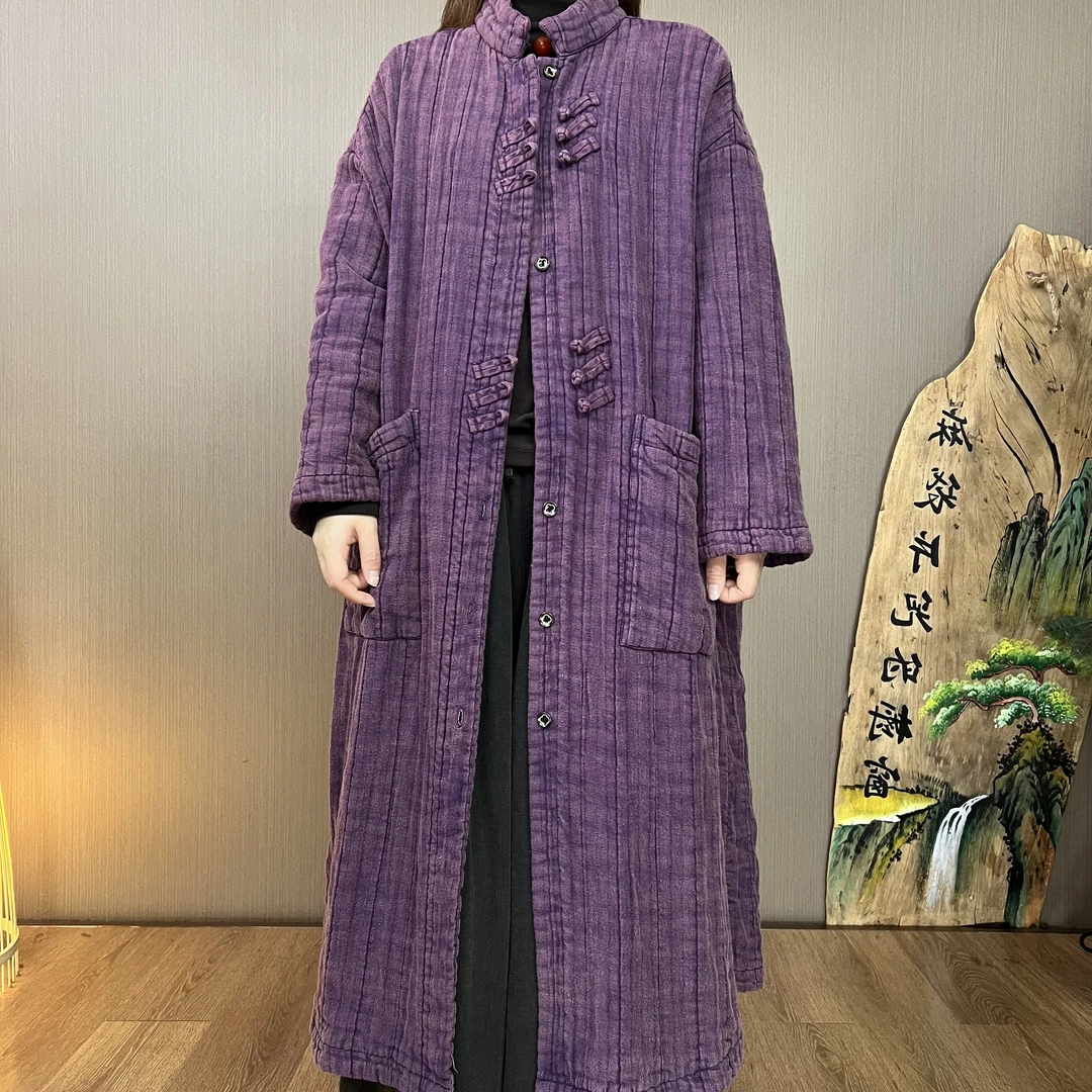 冬季新款W55851复古气质时尚做旧炒色百搭女士宽松中长款保暖棉衣