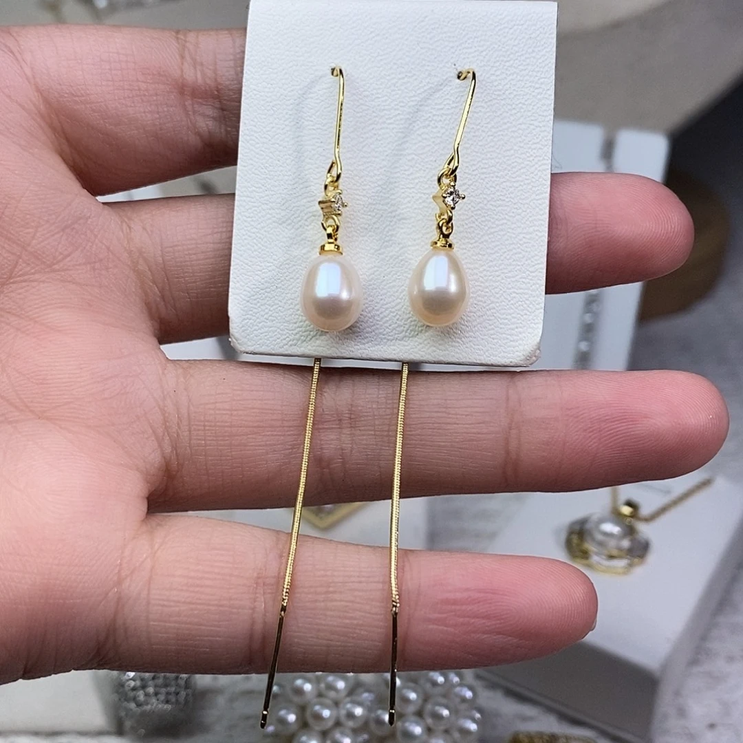 耳饰银S925镶嵌淡水珍珠