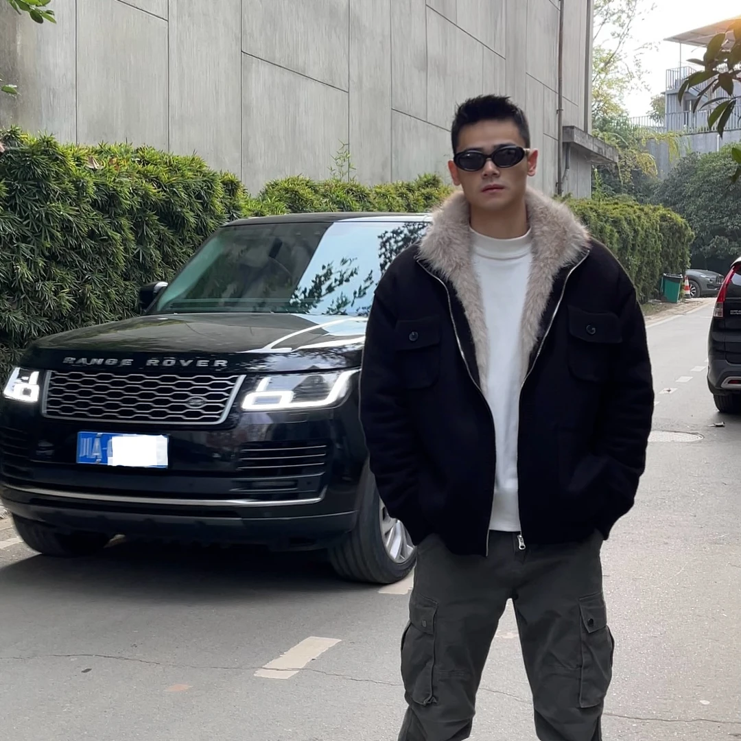 座山雕毛领冬季新款加绒保暖加厚毛领宽松男女可穿穿宽松夹克外套