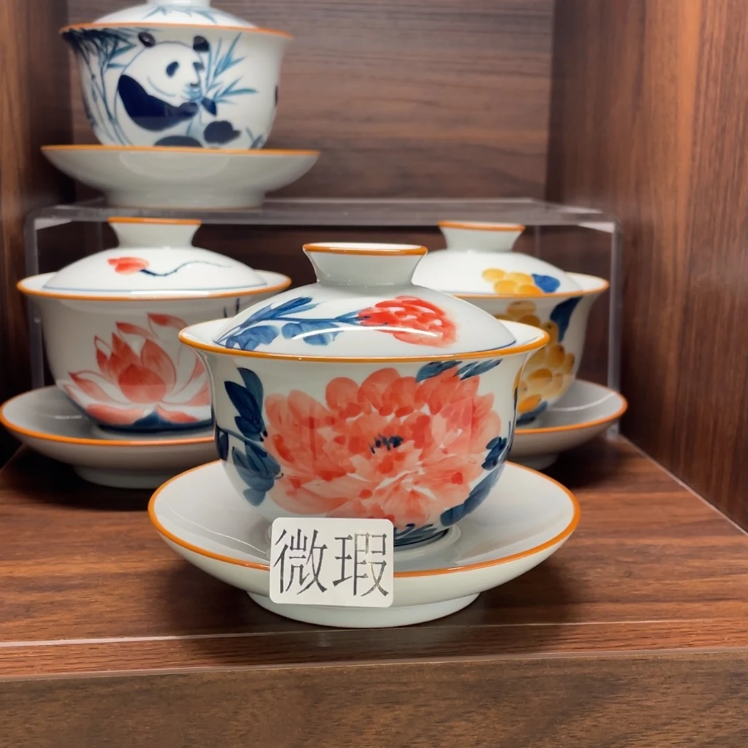釉下手绘茶具微瑕