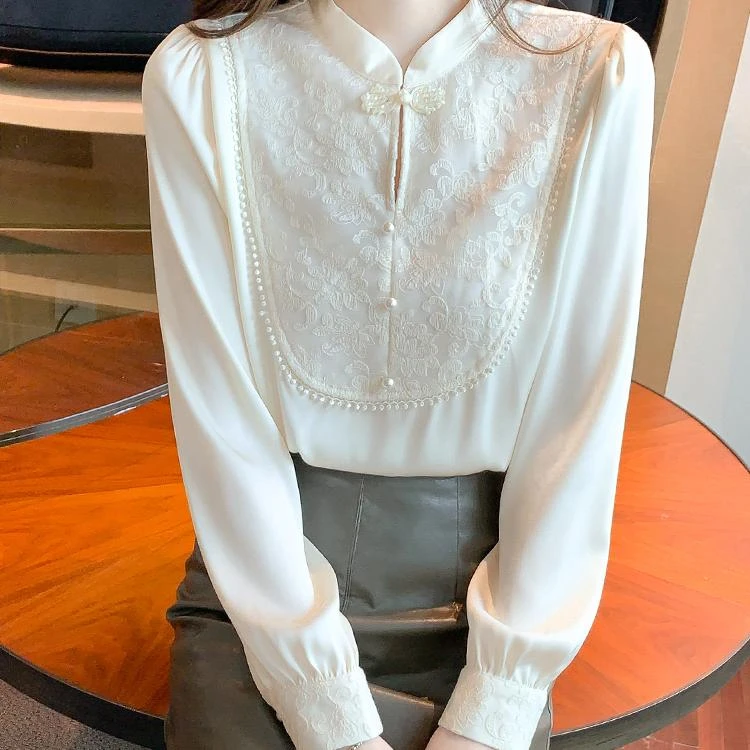 锡特帕第雪纺衬衫女士春秋季新款加绒新中式国风长袖小众上衣