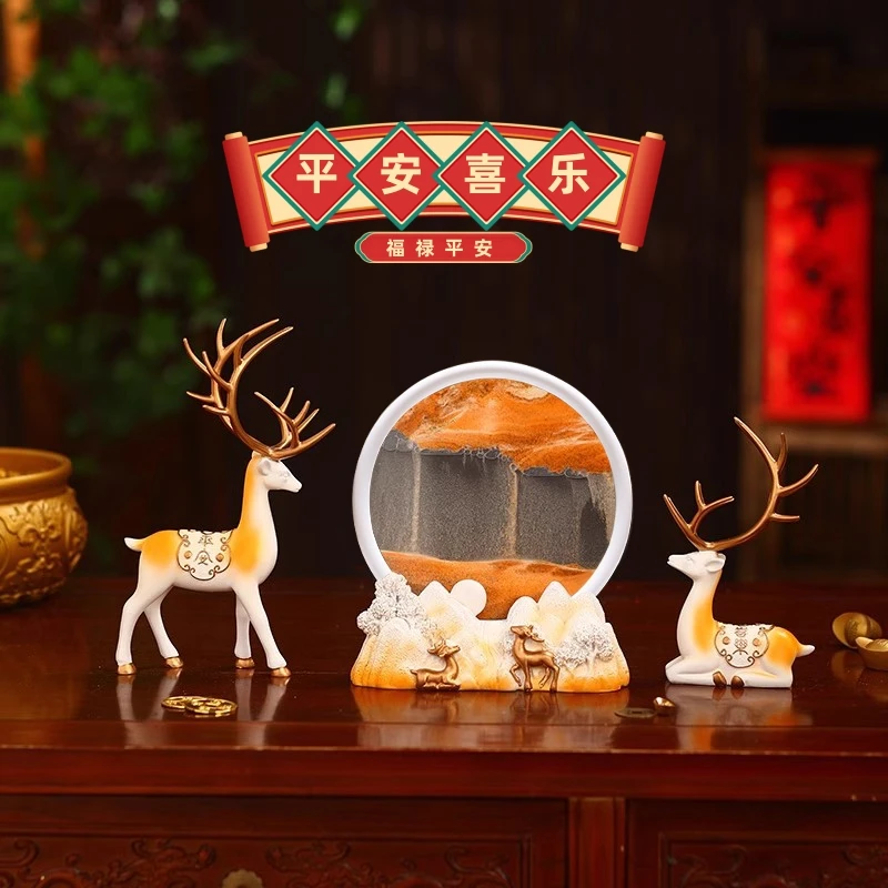 招财鹿流沙画沙漏摆件轻奢高档家居客厅酒柜电视柜装饰品创意摆设
