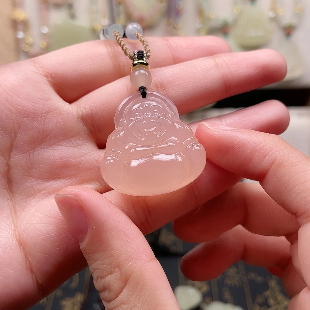 石英质玉未镶嵌颈饰30粉佛普通绳