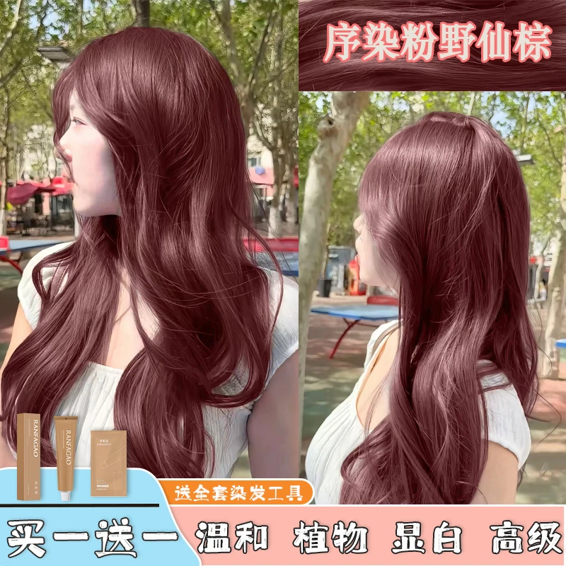 【买1送1】粉野仙棕色染发剂植物染发2025诗奈姿染发膏学生发色粉棕