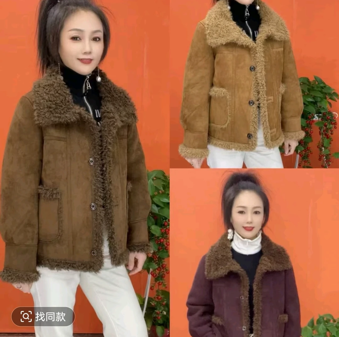 《专柜品质》冬季洋气时尚女士皮毛一体加厚保暖百搭休闲短外套5