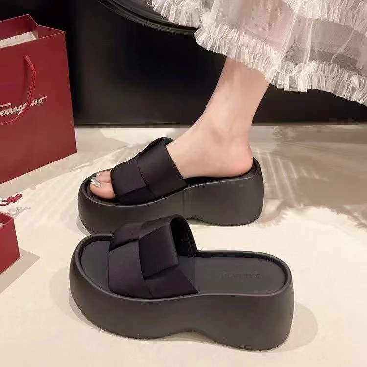 法式7cm厚底增高凉拖鞋2025新款女外穿一脚蹬凉鞋拖鞋 U316