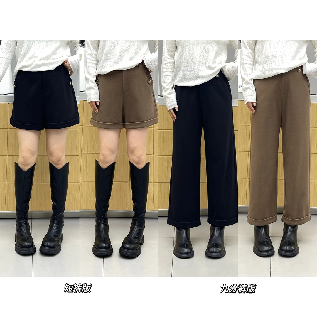 裂渡宣宣【杜康街道】微胖大码女冬翻边毛呢双版本休闲裤ZY509A10