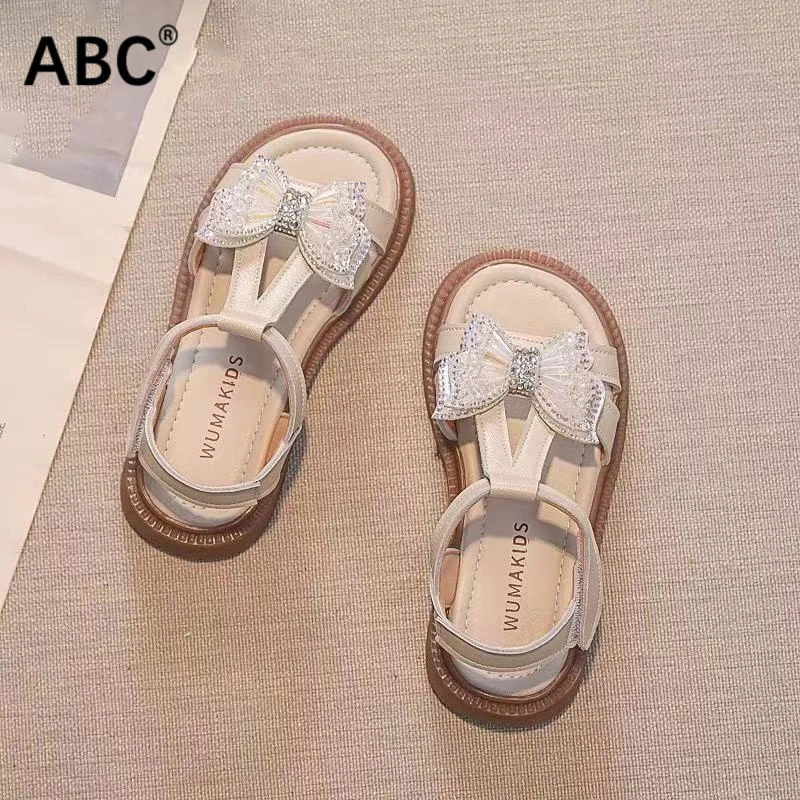 ABC女童鞋凉鞋2025夏季新款儿童软底洋气百搭公主鞋宝宝蝴蝶结鞋