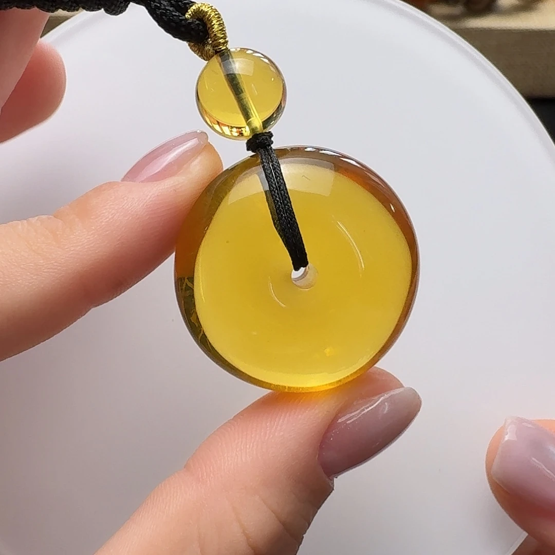 琥珀未镶嵌珠宝奇石30mm黄绿茶平安扣