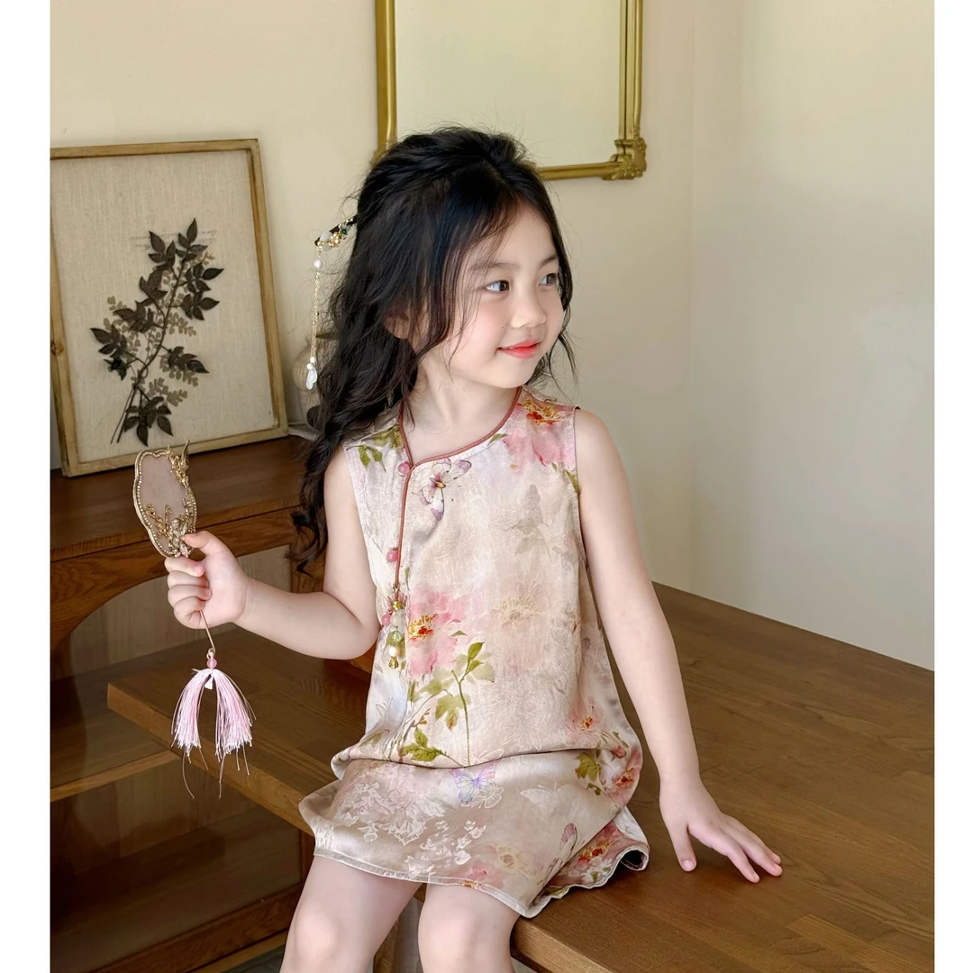 童装女童2025夏季新款儿童新中式无袖背心裙子旗袍气质碎花连衣裙