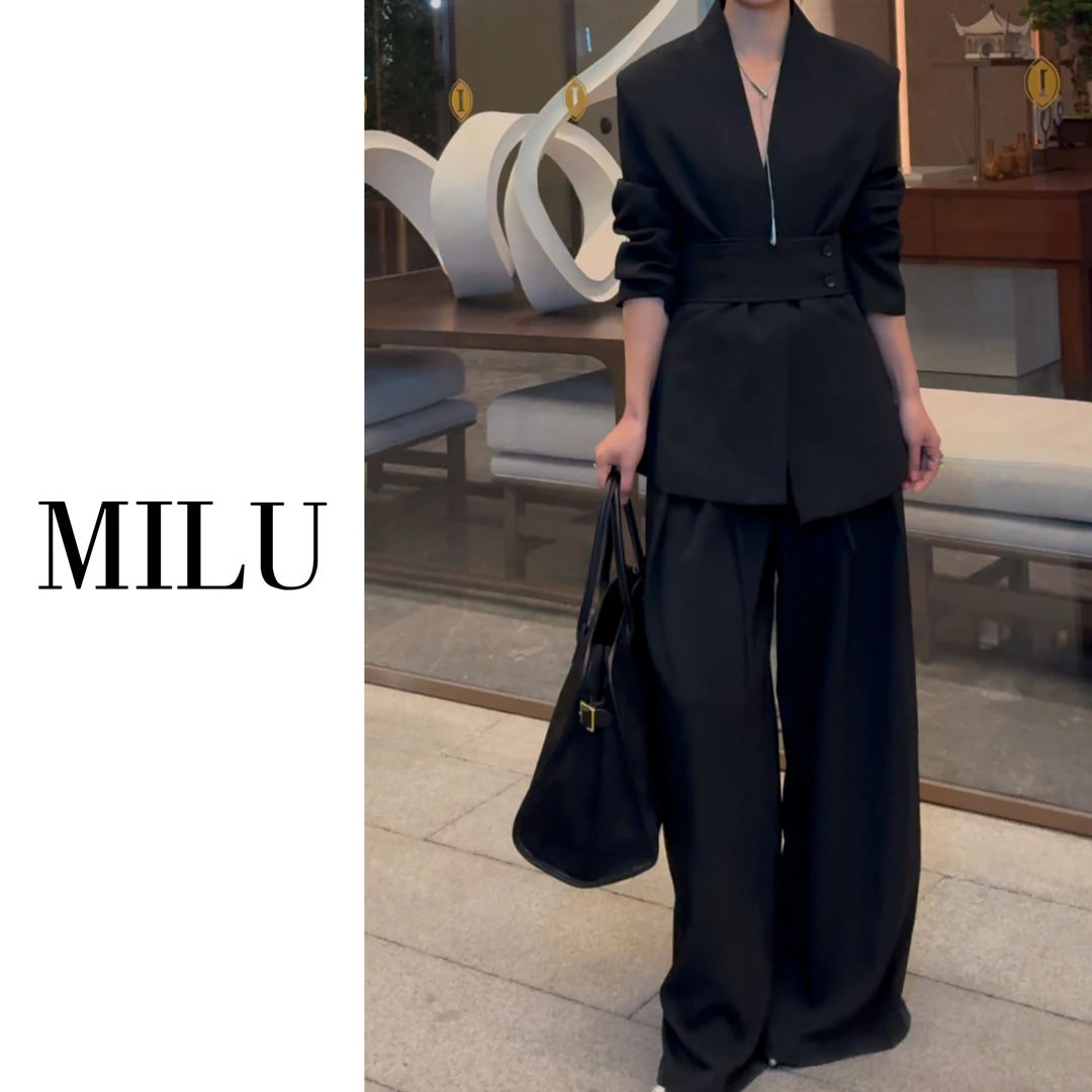 高级感通勤束腰V领西装外套女2025秋季宽松显瘦气质腰封上衣