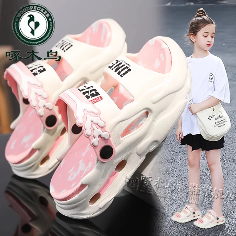 啄木鸟女童外穿凉拖鞋2025夏款儿童两穿沙滩凉鞋女孩中大童一字拖