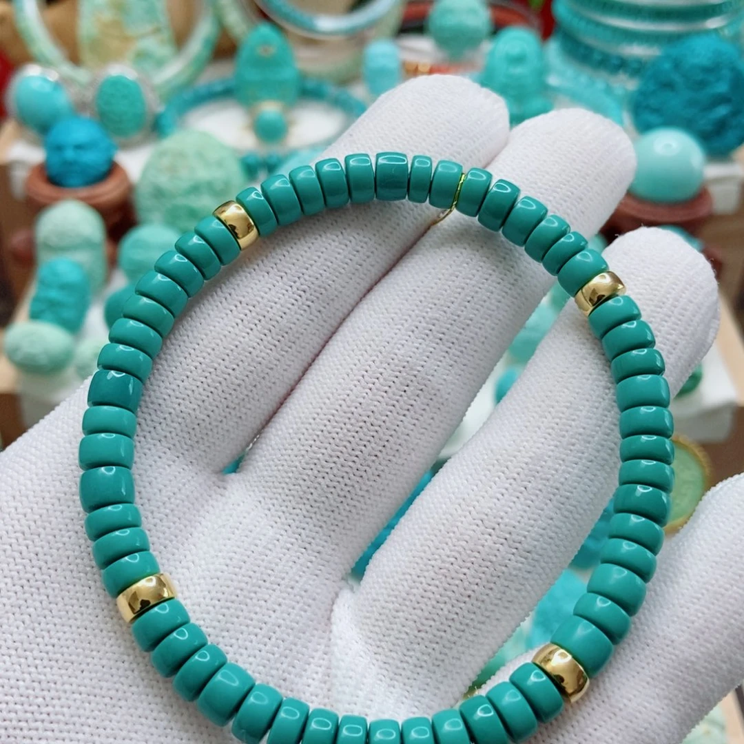 绿松石18K金镶嵌直切手串6mm