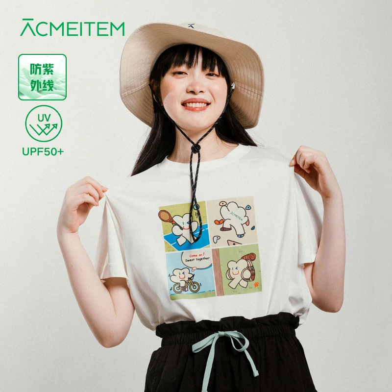 ACMEITEM爱棵米 户外四宫格米米T恤圆领宽松印花防晒短袖上衣男女
