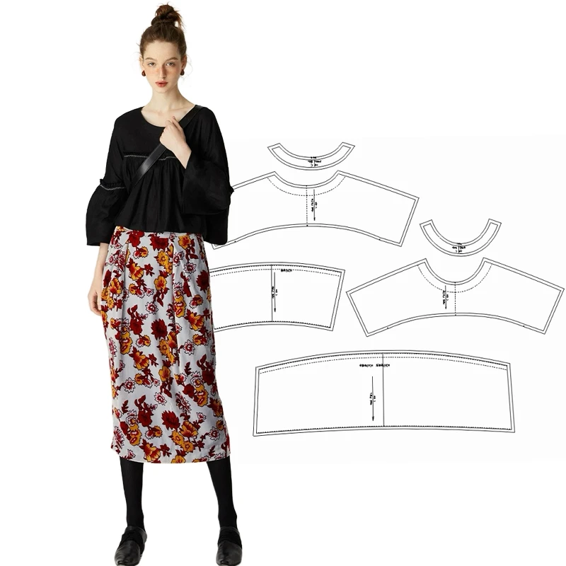 布期而制448纸样新款亚麻混纺圆领衬衫做衣服服装裁剪图纸