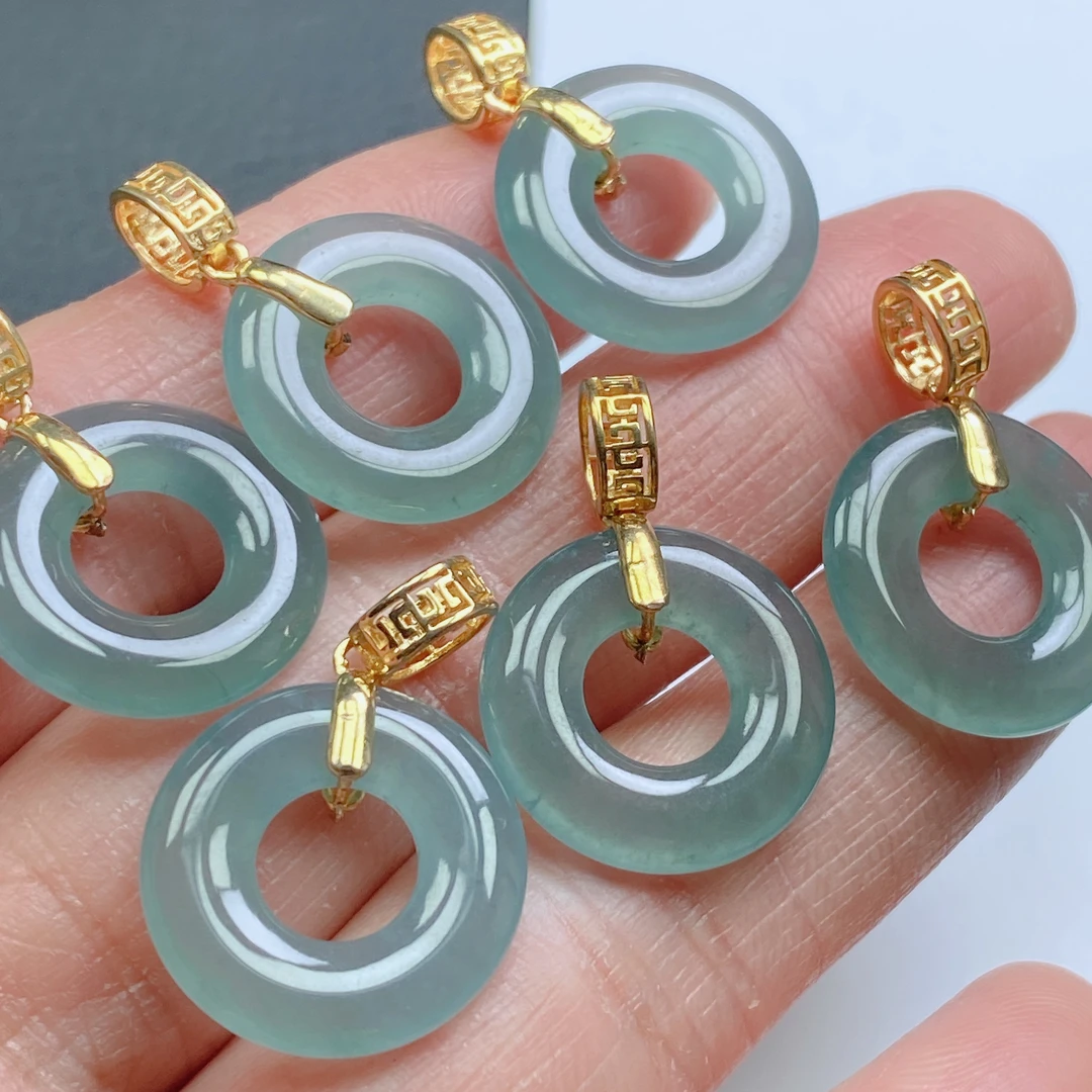 天然a货翡翠甜甜圈吊坠 冰润翡翠小甜圈玉坠挂件（多样性发货/1件)