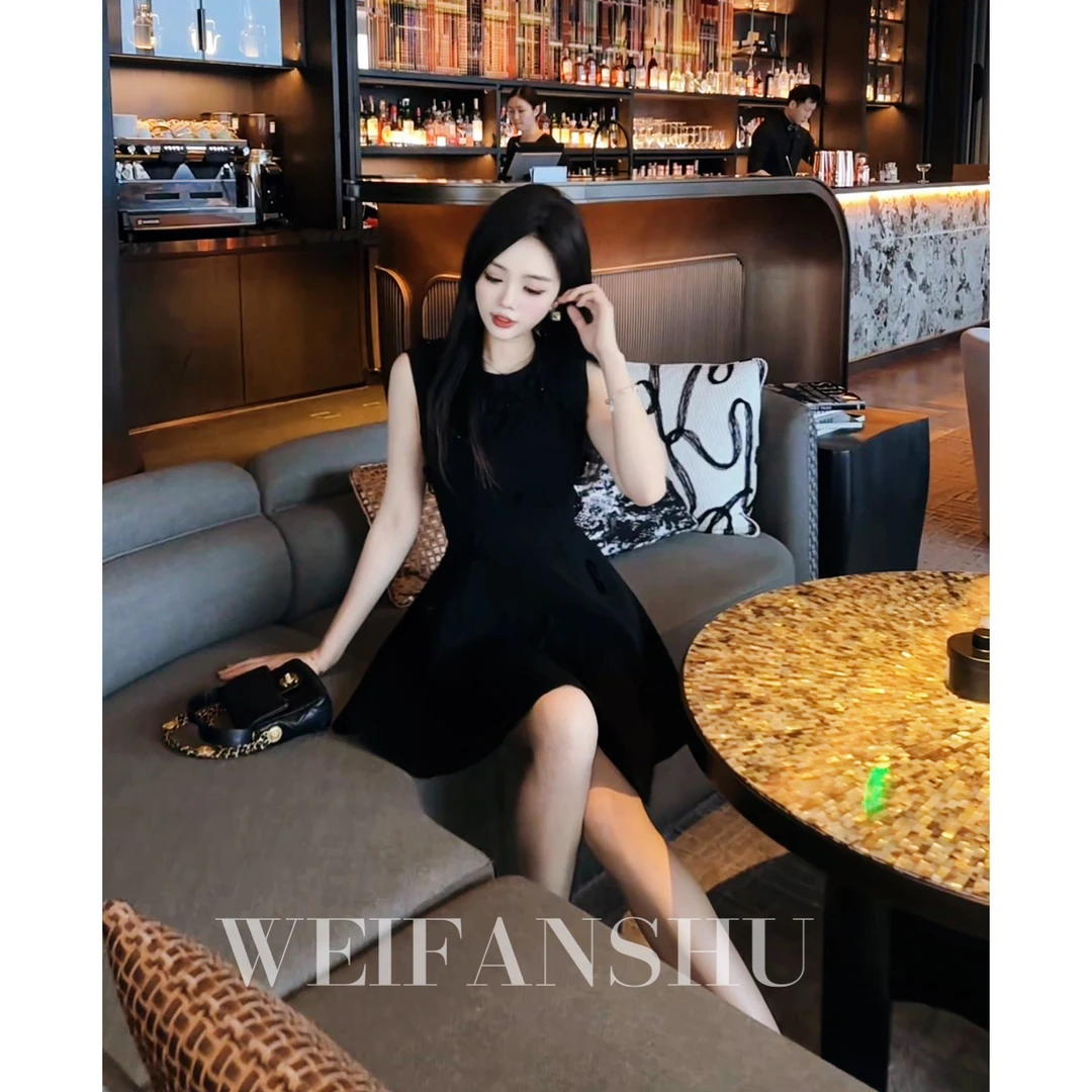 WEIFANSHU/魏凡舒【甜酒佳人】秋冬新款蝴蝶结显瘦减龄少女连衣裙