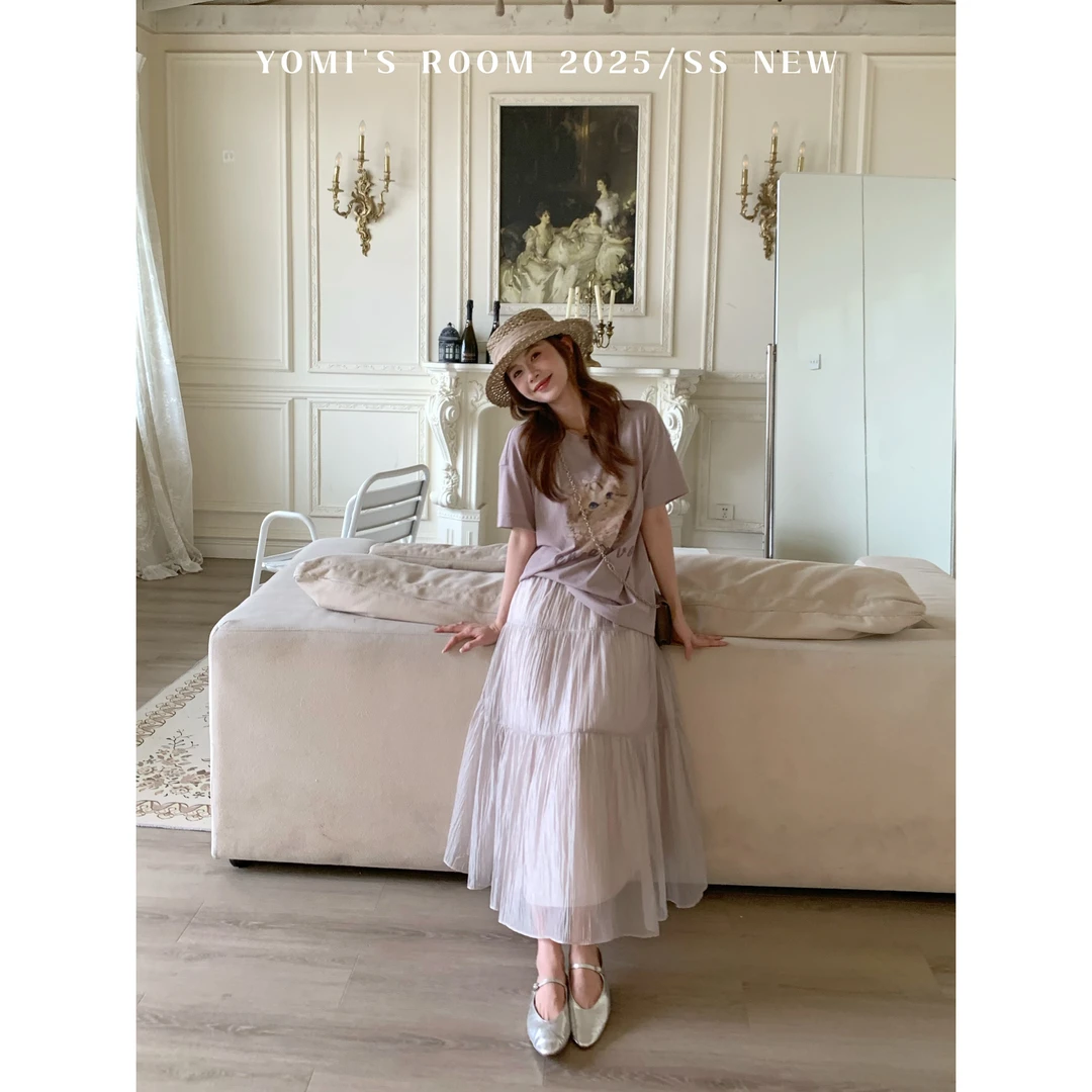 【现货】YOMI小个子【奶油小猫】T恤蛋糕裙套装甜美温柔风休闲夏显瘦