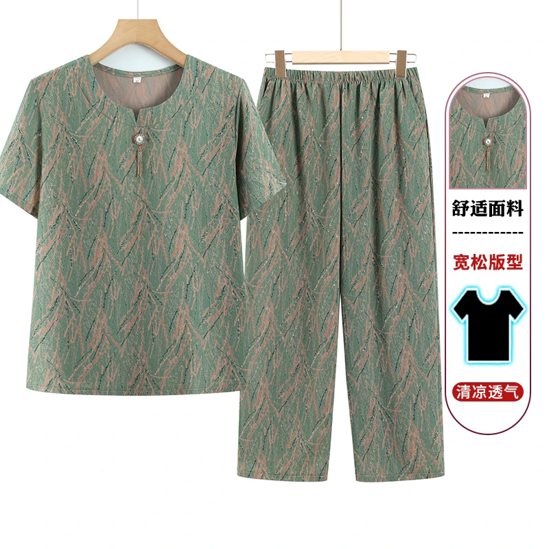 中老年人女装夏季新款时尚奶奶装短袖妈妈夏装洋气套装老太太衣服