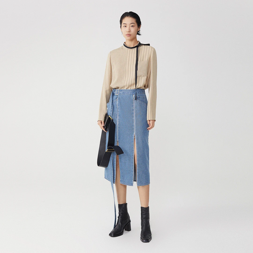 【心心精选】ZHUCHONGYUN原创设计简洁条纹优雅气质直身