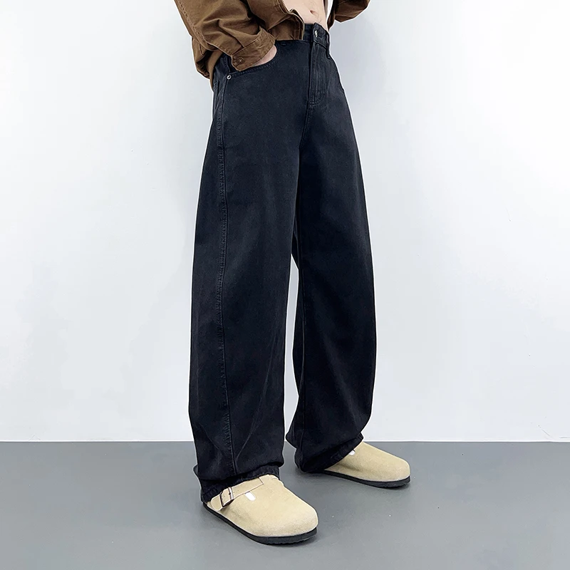 推荐黑色弯刀牛仔裤男春秋款男装爆款潮牌宽松水洗复古休闲长裤子