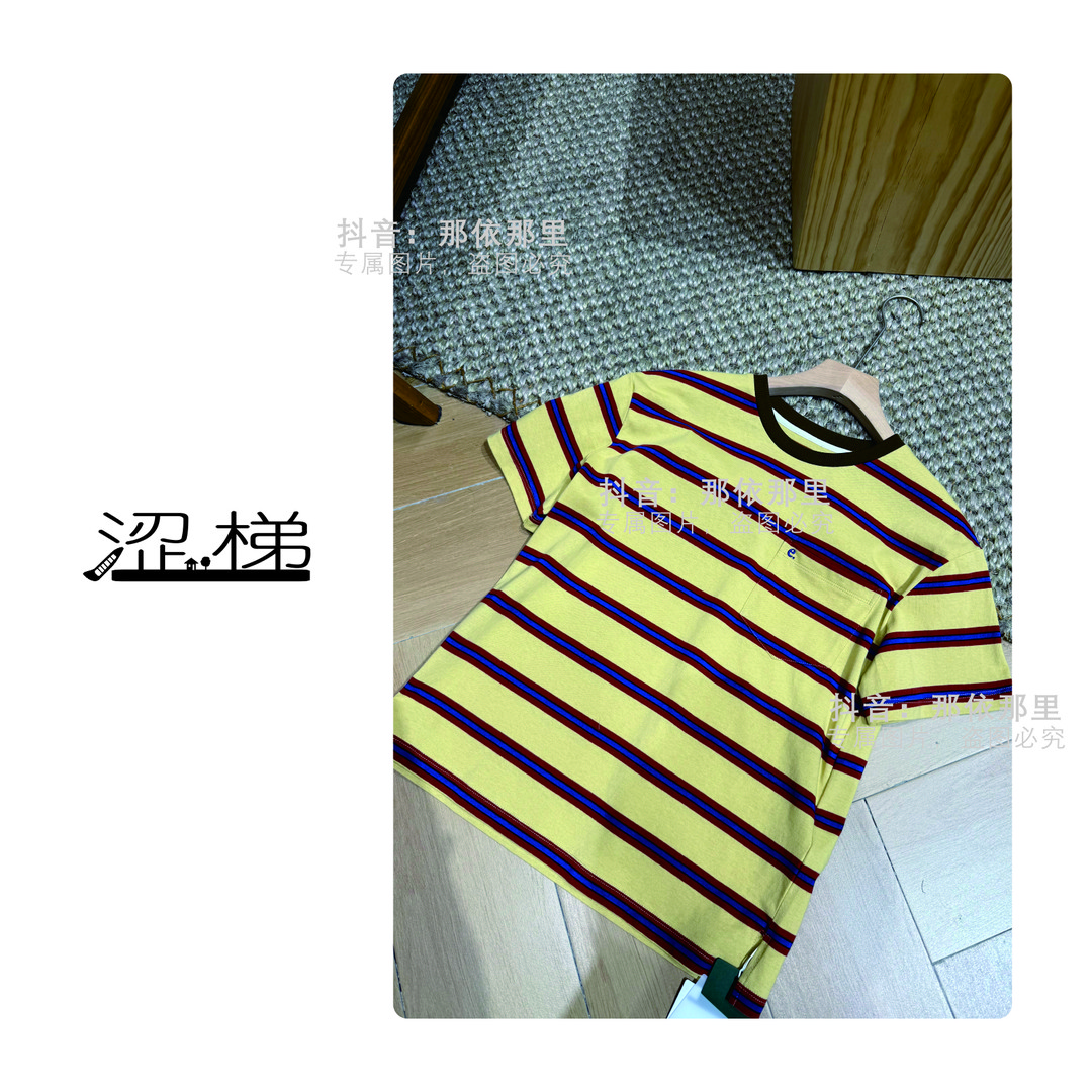 涩梯2564【女装-条纹短袖】简约撞色韩国条纹T圆领女上衣