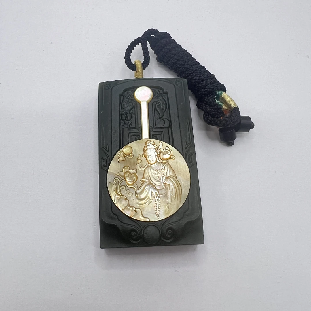 和田玉镶贝壳观音挂件-M25DP005898-06