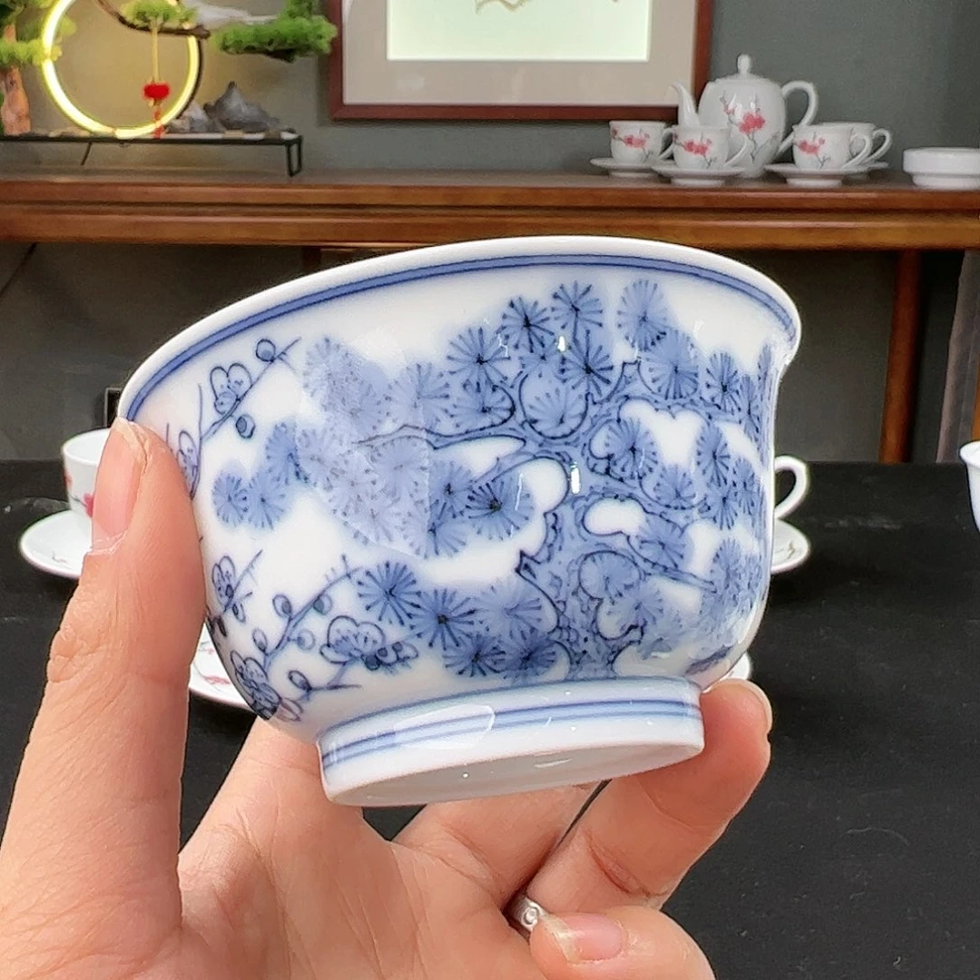 青花岁寒三友撇口杯