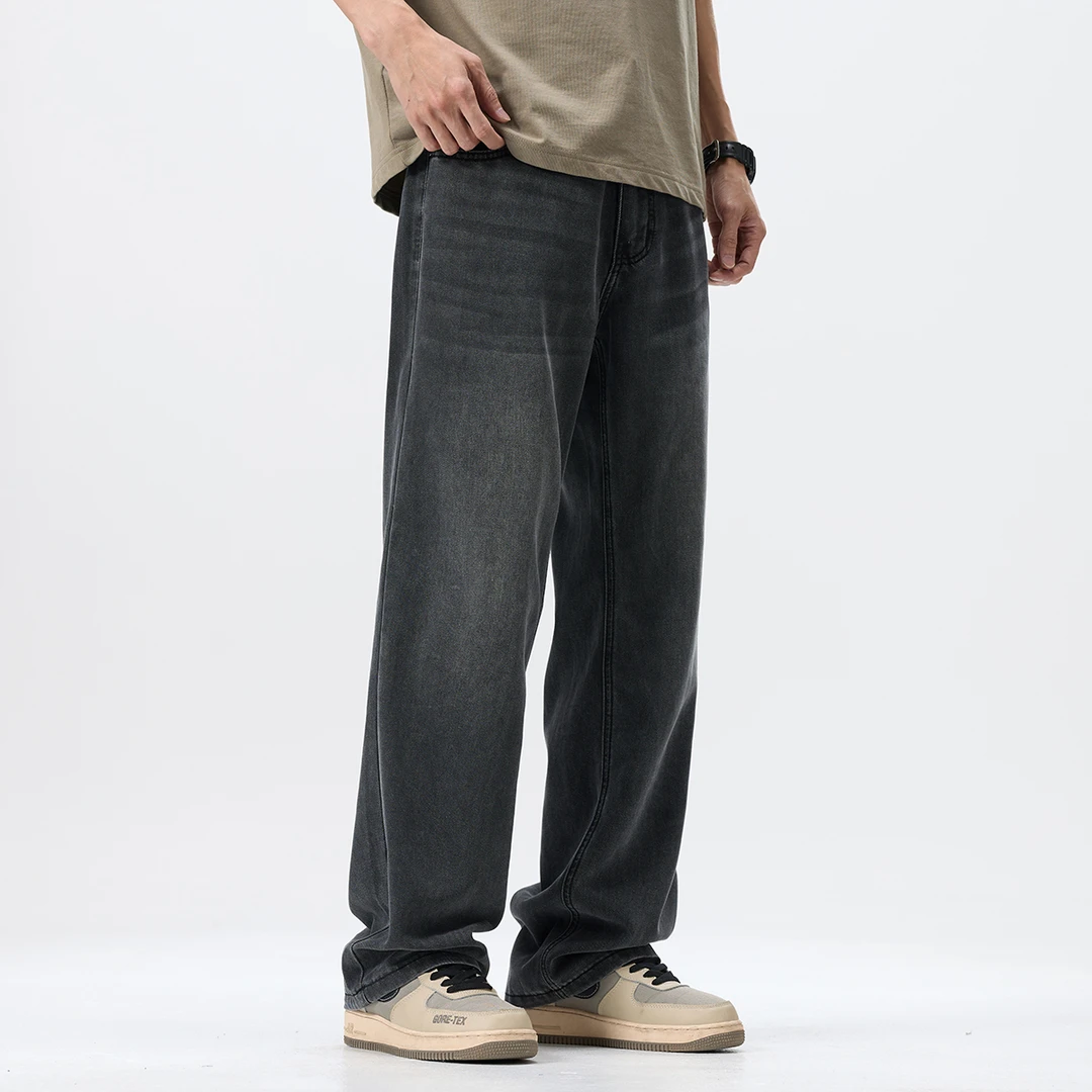 莱赛尔冰丝牛仔裤男款宽松直筒美式高街宽松直筒长裤显高显瘦男款