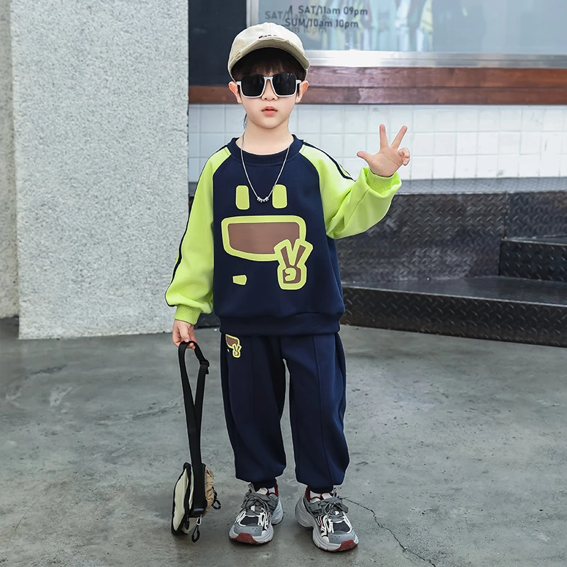 男童春季拉卡通机器人套装2025新款儿童上衣长裤子两件套春秋运动