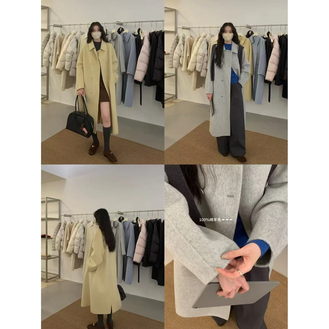 J-551053#【100%羊毛】冬季恋人~韩系气质手工双面排扣毛呢大衣