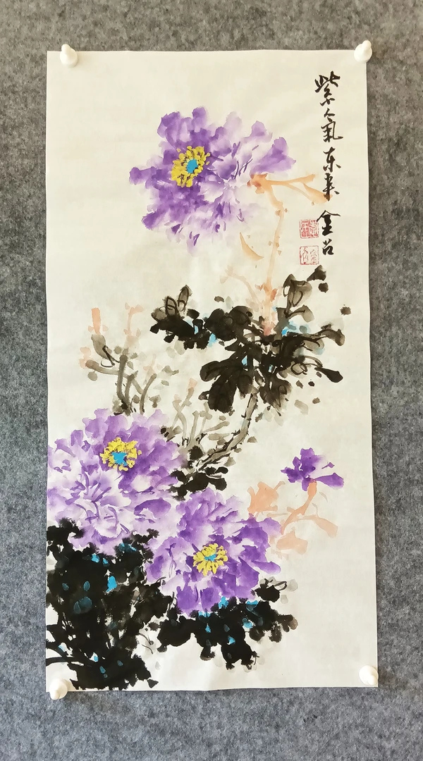 68X34写意牡丹画香山居士书法价格表