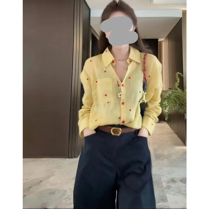 夏季高级感爱心刺绣轻薄防晒衬衫百搭九分休闲裤套装女洋气衣服女