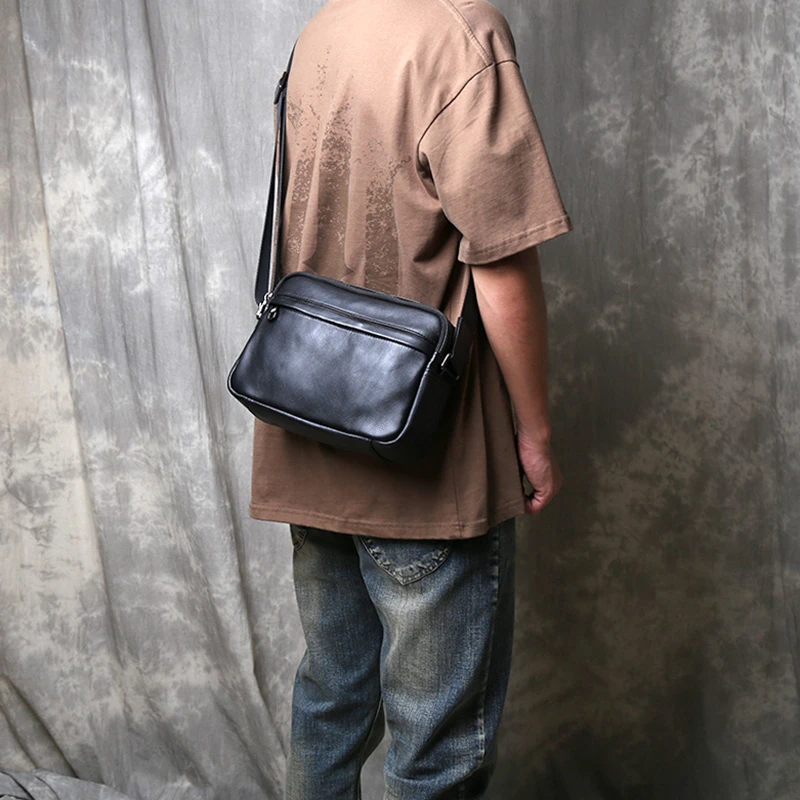 真皮皮包背包单肩包头层牛皮斜挎包休闲邮差包复古真牛皮男包轻奢