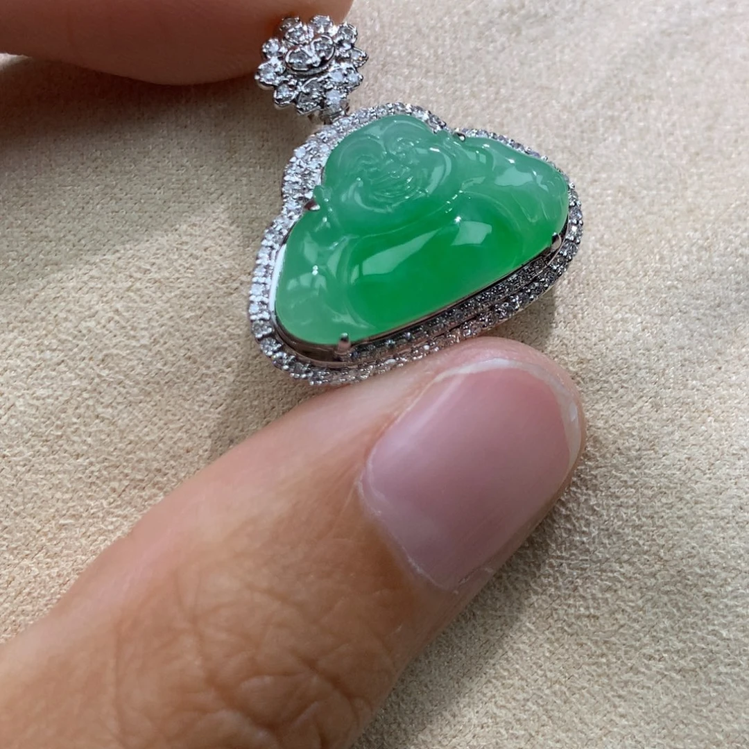翡翠18K金镶嵌吊坠(不含链)佛公