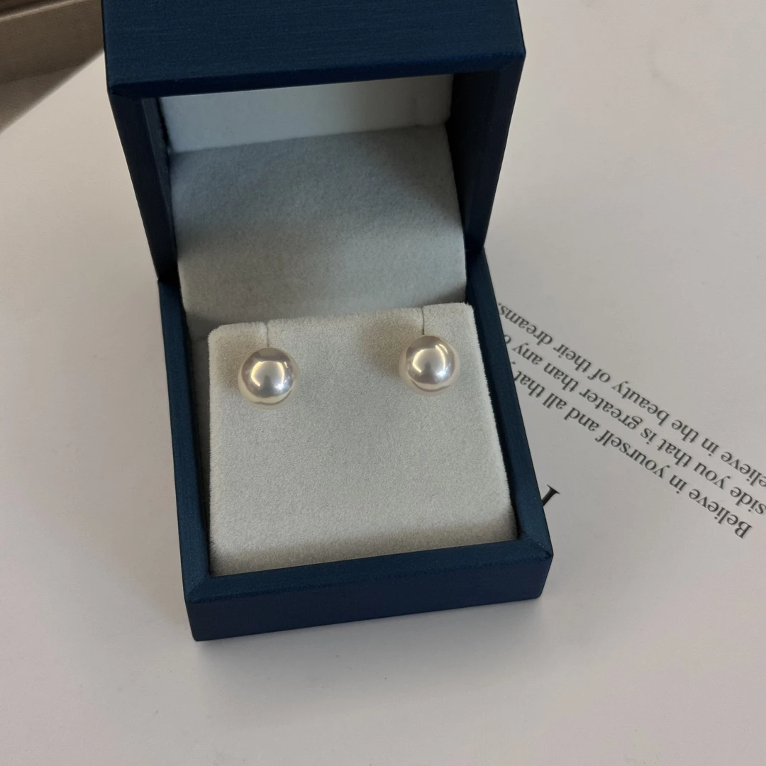 【珠纪儿】淡水珍珠卡奇玫瑰10-11mm珍珠耳钉18k金针